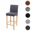 Tabouret de bar HWC-C33, tabouret de comptoir, bois - gris mat, pieds clair, similicuir