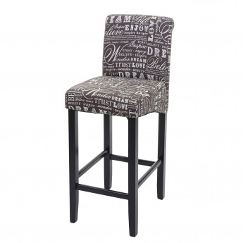 Tabouret de bar HWC-C33, tabouret de comptoir, bois - écriture, gris, pieds foncés, tissu/textile
