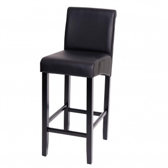 Tabouret de bar HWC-C33, tabouret de comptoir, bois - noir mat, pieds foncés, similicuir