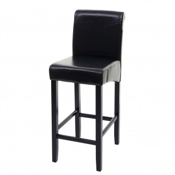 Tabouret de bar HWC-C33, tabouret de comptoir, bois - brun, pieds foncés, cuir