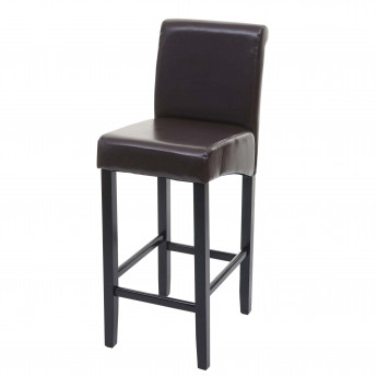 Tabouret de bar HWC-C33, tabouret de comptoir, bois - brun, pieds foncés, cuir
