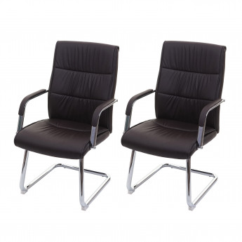 2x chaise de conférence HWC-A49, chaise visiteur cantilever, similicuir - brun