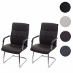 2x chaise de conférence HWC-A49, chaise visiteur cantilever, similicuir - brun