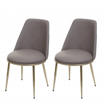 2x chaise de salle à manger HWC-H28, chaise de cuisine, métal - couleur taupe, pieds dorés, similicuir