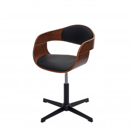 Chaise de bureau HWC-H46, réglable en hauteur, bois courbé - aspect noyer, cuir synthétique noir