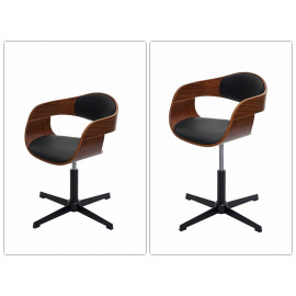 Chaise de bureau HWC-H46, réglable en hauteur, bois courbé - aspect noyer, cuir synthétique noir