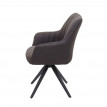 Chaise de salle à manger HWC-H73, fauteuil,avec accoudoirs, acier rétro, tissu - gris-marron