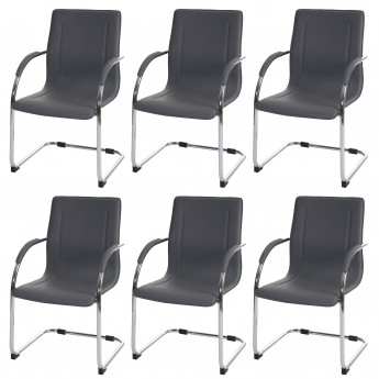 6x Chaise de salle à manger Samara, chaise cantilever, chaise de cuisine avec dossier, PVC acier - gris