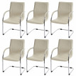 6x Chaise de salle à manger Samara, chaise cantilever avec dossier, PVC acier&nbsp; - crème-beige