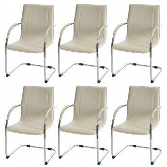 6x Chaise de salle à manger Samara, chaise cantilever avec dossier, PVC acier&nbsp; - crème-beige