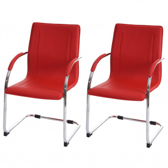 2x Chaise de salle à manger Samara, chaise cantilever, chaise de cuisine avec dossier, PVC acier - rouge