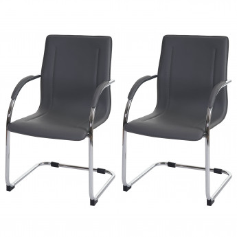 2x Chaise de salle à manger Samara, chaise cantilever, chaise de cuisine avec dossier, PVC acier&nbsp; - gris