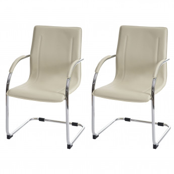 2x Chaise de salle à manger Samara, chaise cantilever, chaise de cuisine avec dossier, PVC acier&nbsp; - crème