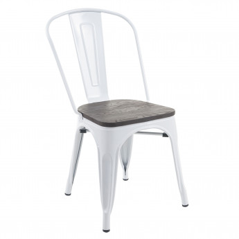 Chaise HWC-A73, avec siège en bois, chaise de bistro, métal, empilable, style industriel - blanc