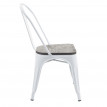 Chaise HWC-A73, avec siège en bois, chaise de bistro, métal, empilable, style industriel - blanc