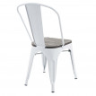 Chaise HWC-A73, avec siège en bois, chaise de bistro, métal, empilable, style industriel - blanc