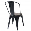 Chaise HWC-A73, avec siège en bois, chaise de bistro, métal, empilable, style industriel&nbsp; - noir