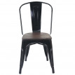 Chaise HWC-A73, avec siège en bois, chaise de bistro, métal, empilable, style industriel&nbsp; - noir