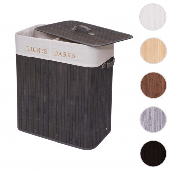 Panier à linge HWC-C21, bac à linge, collecteur, bambou, 2 compartiments 63x55x34cm 100l - gris-bleu