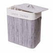 Panier à linge HWC-C21, bac à linge, collecteur, bambou, 2 compartiments 63x55x34cm 100l - gris-bleu
