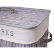 Panier à linge HWC-C21, bac à linge, collecteur, bambou, 2 compartiments 63x55x34cm 100l - gris-bleu