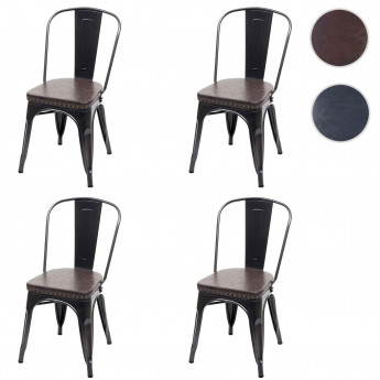 4x chaise de salle à manger HWC-H10e,métal,similicuir Chesterfield,gastronomie,design industriel - noir-gris