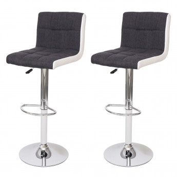 2x Tabouret de bar HWC-G87, chaise bar, réglable en hauteur - tissu gris foncé et similicuir blanc,pied chromé
