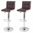 2x Tabouret de bar HWC-G87, chaise bar/comptoir, réglable en hauteur - similicuir marron-blanc, pied chromé