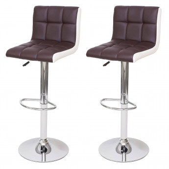 2x Tabouret de bar HWC-G87, chaise bar/comptoir, réglable en hauteur - similicuir marron-blanc, pied chromé