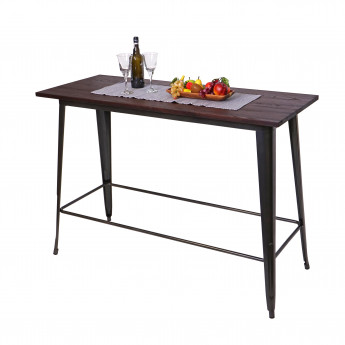 Table haute de bar HWC-H10, design industriel, bois d'orme, standards FSC, 106x147x60 cm, vintage noir-marron