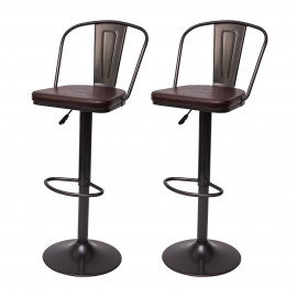 2x Tabouret de bar HWC-H10a, réglable en hauteur, pivotant, design industriel - vintage noir-marron