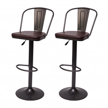 2x Tabouret de bar HWC-H10a, réglable en hauteur, pivotant, design industriel - vintage noir-marron