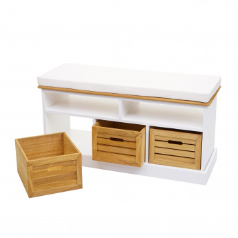 Banc avec compartiments de rangement HWC-G50, banc rembourré, 49x95x35cm, blanc-brun