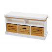 Banc avec compartiments de rangement HWC-G50, banc rembourré, 49x95x35cm, blanc-brun
