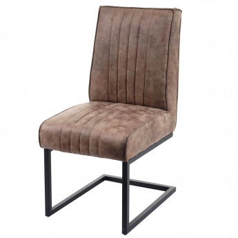 Chaise de salle à manger HWC-G57, chaise cantilever, siège avec ressort, tissu aspect daim - marron vintage