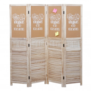 Paravent HWC-G36, cloison de séparation, panneau en liège - marron, 4 panneaux 170x160 cm