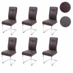 6x chaise de salle à manger HWC-G56, chaise de cuisine cantilever, textile aspect daim - brun