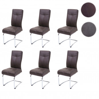 6x chaise de salle à manger HWC-G56, chaise de cuisine cantilever, textile aspect daim - brun