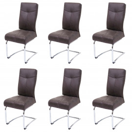 6x chaise de salle à manger HWC-G56, chaise de cuisine cantilever, textile aspect daim - gris