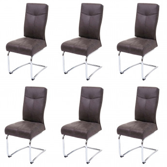 6x chaise de salle à manger HWC-G56, chaise de cuisine cantilever, textile aspect daim - gris