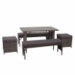 Garniture en polyrotin HWC-G16, jardin, gastronomie, 2x banc, table, 2x tabouret - gris, coussin gris foncé