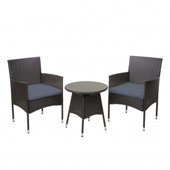Ensemble de balcon en polyrotin HWC-G27, garniture de jardin, 2x fauteuil+table - gris, coussin gris
