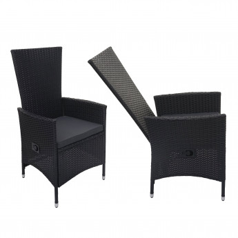2x fauteuil en polyrotin HWC-F49, jardin, dossier réglable, bois d'acacia - anthracite, coussin gris foncé