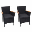2x fauteuil en polyrotin HWC-F48, chaise de jardin, bois d'acacia - anthracite, coussin gris foncé