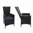2x fauteuil en polyrotin HWC-F48, jardin, dossier réglable, bois d'acacia - anthracite, coussin gris foncé