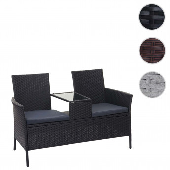 Banc avec table en polyrotin HWC-E24, banquette de jardin, meuble de jardin 132cm - gris, coussin crème