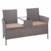 Banc avec table en polyrotin HWC-E24, banquette de jardin, meuble de jardin 132cm - gris, coussin crème