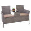 Banc avec table en polyrotin HWC-E24, banquette de jardin, meuble de jardin 132cm - gris, coussin crème