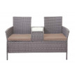 Banc avec table en polyrotin HWC-E24, banquette de jardin, meuble de jardin 132cm - gris, coussin crème