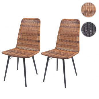 2x chaise en polyrotin HWC-E90, chaises de jardin, monture en métal - noir